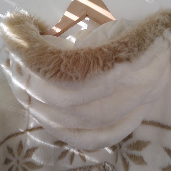 Vintage New York Classics Ivory & Tan Snowflake Faux Fur Coat XL - Picture 13 of 16